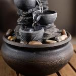 Teamson Home Indoor Tabletop Zen Waterfall Fountain with Led Lights and Pump for Bedroom Living Room Office, Stone Gray