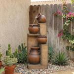 Bumilgar 53" H Large Outdoor Water Fountain with Lights - 4 Tiered Cascading Bowls Waterfall Fountain for Garden, Patio, Backyard, Porch Inside - Freestanding Outdoor Water Feature Gold