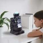 MSEONWXI Indoor Tabletop Fountain with 4-Tier Stone Bowls, Rolling Crystal Ball & LED Lights – Tranquil Waterfall Decor for Home, Office or Zen Space (23066)