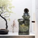 Makamsui 23.6" 4-Tiers Cascading Rock Water Fountain Outdoor Garden Waterfall Decor for Garden, Outside Cascading Bowls and Stacked Stones Patio Water Features Fountain with LED Light and Atomizer Wh