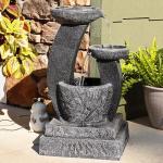 Sunnydaze Modern Cascading Bowls 28-Inch Solar Water Fountain with Battery Backup and LED Lights - Submersible Pump