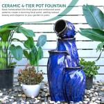 Ultym 29" Tall Ceramic Water Fountain Outdoor with LED Lights, 4-Tier Cascading Waterfall Garden Fountain, Ideal for Serene Relaxing Patio, Yard or Porch, Cobalt Blue Glaze, Dynamic Wave-Texture