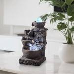 MSEONWXI Indoor Tabletop Fountain with 4-Tier Stone Bowls, Rolling Crystal Ball & LED Lights – Tranquil Waterfall Decor for Home, Office or Zen Space (23066)