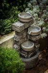 Warm Garden Water Fountian Outdoor - 3 Tiered Bowls Floor Stacked Stone Pump Waterfall Fountain,Provide Flowing Water Feature for Outside Garden,Backyard,Lawn,27 Inch Tall
