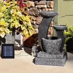 Sunnydaze Modern Cascading Bowls 28-Inch Solar Water Fountain with Battery Backup and LED Lights - Submersible Pump