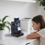 MSEONWXI Indoor Tabletop Fountain with 4-Tier Stone Bowls, Rolling Crystal Ball & LED Lights – Tranquil Waterfall Decor for Home, Office or Zen Space (23066)