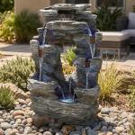 Sunnydaze Dual Cascading Rock Falls 39-Inch Outdoor Water Fountain with LED Lights - Electric Submersible Pump