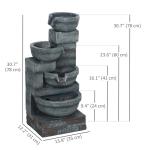 Outsunny 30" Tall Outdoor Waterfall Fountain with LED Lights, 4-Tier Resin Cascading Water Bowls with Pump, Gray