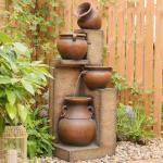 Bumilgar 53" H Large Outdoor Water Fountain with Lights - 4 Tiered Cascading Bowls Waterfall Fountain for Garden, Patio, Backyard, Porch Inside - Freestanding Outdoor Water Feature Gold