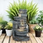Outsunny 30" Tall Outdoor Waterfall Fountain with LED Lights, 4-Tier Resin Cascading Water Bowls with Pump, Gray