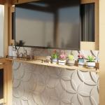 MOUMON 7FT Grill Gazebo with TV Mount, Cedar Wood Bar Gazebo Outdoor Bar Set with PVC Roof, Dual Countertop, Shelves, Patio Entertain Center Shade Pavilion for Backyard Garden Poolside Beige