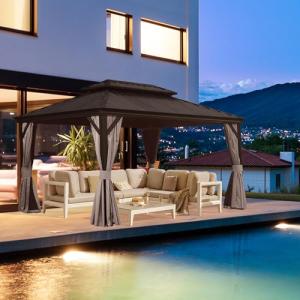 12’ x 14’ Outdoor Hardtop Metal Gazebo with Curtains