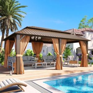 Aoxun 20x12 Hardtop Gazebo with Curtains and Netting