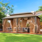 Aoxun 20x12 Hardtop Gazebo with Curtains and Netting