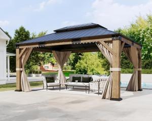 12' x 14' Heavy Duty Hardtop Gazebo with Privacy Curtains