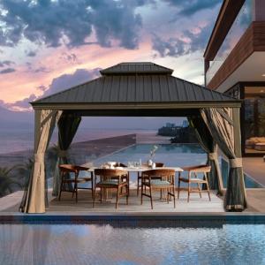 12' x 16' Hardtop Gazebo with Curtains and Netting