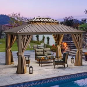 YITAHOME 10x12ft Hardtop Gazebo with Netting