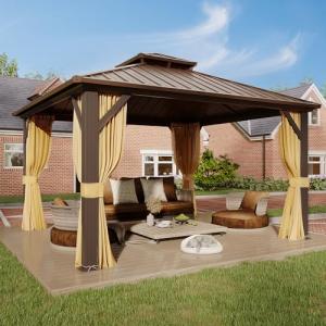 12' x 12' Hardtop Gazebo with Curtains and Netting