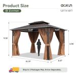 Aoxun 10’x12’ Hardtop Metal Gazebo with Netting