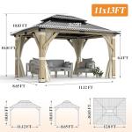 GARTOO 11’x13’ Outdoor Wooden Hardtop Gazebo