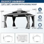 12FT x 16FT Outdoor Wooden Gazebo with Netting