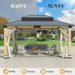 GARTOO 11’x13’ Outdoor Wooden Hardtop Gazebo