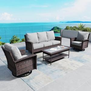 Sunshine Valley Outdoor Wicker Furniture Set with Swivel Chairs