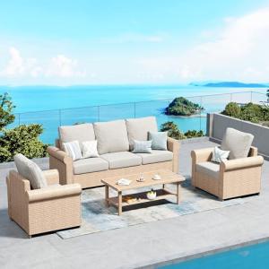 4-Piece Wicker Patio Furniture Set with Cushions
