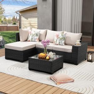 Beige 5-Piece All-Weather Wicker Patio Set