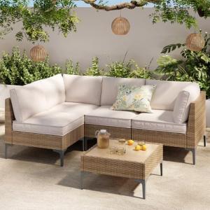 5-Piece Wicker Patio Furniture Set with Cushions