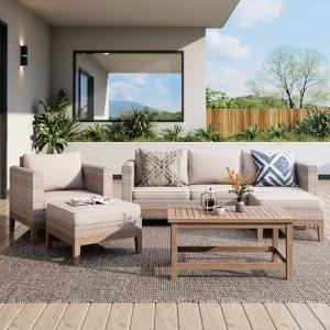 5-Piece Wicker Patio Furniture Set with Cushions