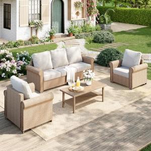 MIXPATIO Beige Wicker Patio Furniture Set 4 Pieces