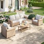 MIXPATIO Beige Wicker Patio Furniture Set 4 Pieces