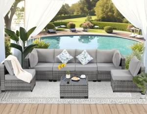 7-Piece Wicker Patio Furniture Set with Cushions