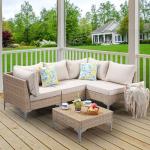 5-Piece Wicker Patio Furniture Set with Cushions