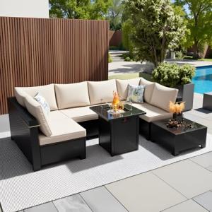 8-Piece Outdoor Furniture Set with Fire Pit