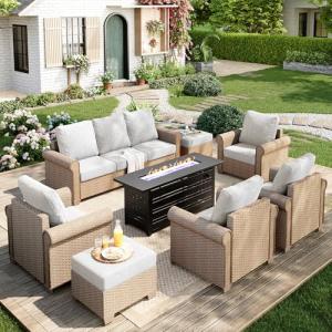 8-Piece Wicker Patio Furniture Set with Fire Pit