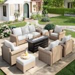 8-Piece Wicker Patio Furniture Set with Fire Pit