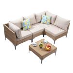 5-Piece Wicker Patio Furniture Set with Cushions