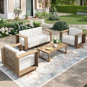5-Piece Outdoor Rattan Furniture Set with Coffee Table