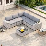 6-Piece Outdoor Wicker Rattan Sofa Set with Cushions