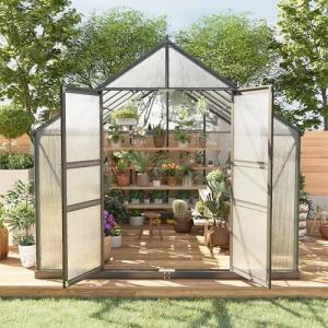 8x12 ft Polycarbonate Walk-In Greenhouse with Vents