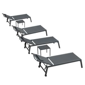 PURPLE LEAF Outdoor Oversized Lounge Chair Set Patio Chaise Pool Lounger Aluminum Frame with 2 Side Table and Wheels for Outside Sunbathing Tanning Recliner Including Pillows Gray