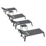 PURPLE LEAF Outdoor Oversized Lounge Chair Set Patio Chaise Pool Lounger Aluminum Frame with 2 Side Table and Wheels for Outside Sunbathing Tanning Recliner Including Pillows Gray