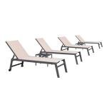 PURPLE LEAF 6-Piece Outdoor Chaise Lounge Oversized Pool Lounge Chairs with Easy-to-Move Wheels and Adjustable Backrest Extra Large Patio Loungers for Poolside Deck Beach Table Included, Sand Beige