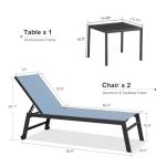 PURPLE LEAF Outdoor Chaise Lounge Set for 2 Oversized Pool Lounge Chairs with Easy-to-Move Wheels and Adjustable Backrest Extra Large Patio Loungers for Poolside Deck Beach Yard Table Included, Teal