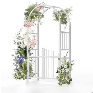 VINGLI PVC Garden Arbor with Gate for Climbing Plants