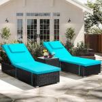 Murago Outdoor Chaise Lounge Chairs, All-Weather Wicker Pool Lounge Chair Set of 2 with Side Table, Adjustable Backrest & Washable Cushions for Patio, Poolside, Beach, Light Blue