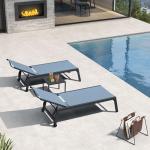 PURPLE LEAF Outdoor Chaise Lounge Set for 2 Oversized Pool Lounge Chairs with Easy-to-Move Wheels and Adjustable Backrest Extra Large Patio Loungers for Poolside Deck Beach Yard Table Included, Teal