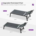 PURPLE LEAF Outdoor Oversized Lounge Chair Set Patio Chaise Pool Lounger Aluminum Frame with 2 Side Table and Wheels for Outside Sunbathing Tanning Recliner Including Pillows Gray